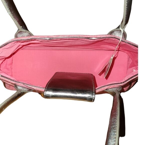 NWT Victoria ’s Secret Pink Silver Metallic Handle Purse Shoulder Bag Makeup Bag - Picture 4 of 8
